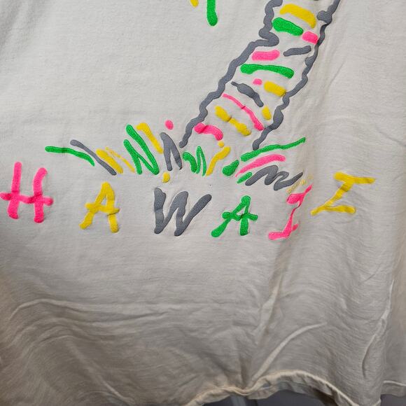 Vintage Neon Puff Paint Hawaii Printed Tourist Shirt Poly Tees 1991 XXXL 3XL - Picture 4 of 5